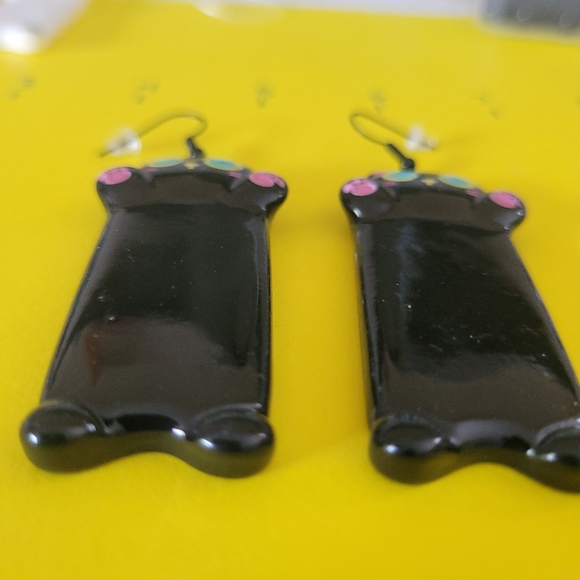 NWT Black Cat Earrings Blue Eyed Cats BIG Wild And Crazy Cat Lady Hypoallergenic - Picture 3 of 7